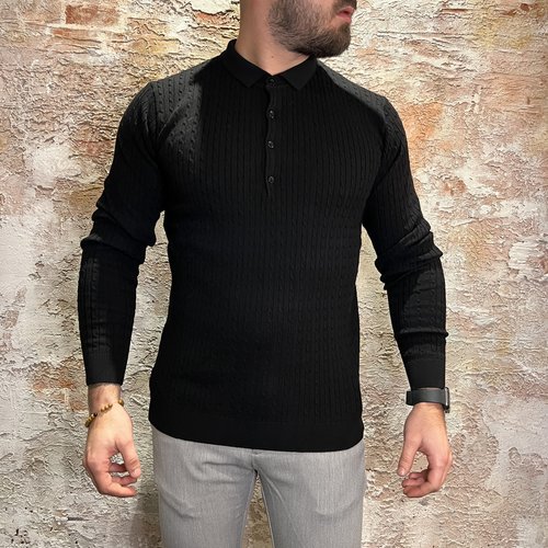 Radical Knit Polo LS Black