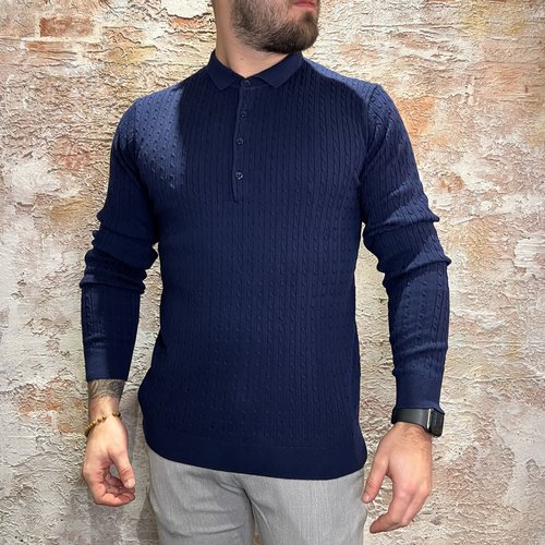 Radical Knit Polo LS Blue