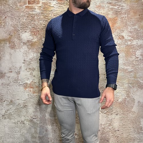 Radical Knit Polo LS Blue