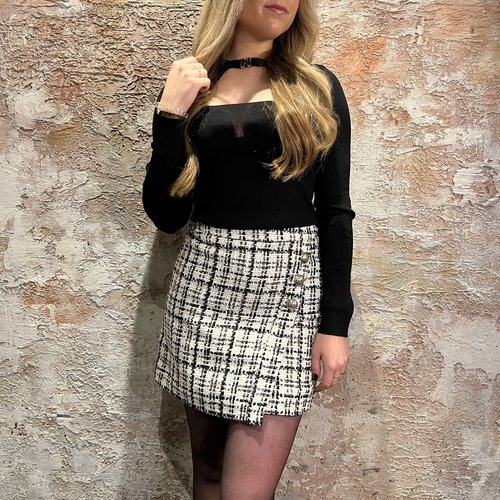 Nikkie Nena Tweed Skirt Black Star White