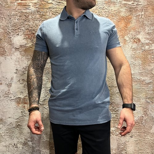 Purewhite Polo Garment Dye Faded Blue