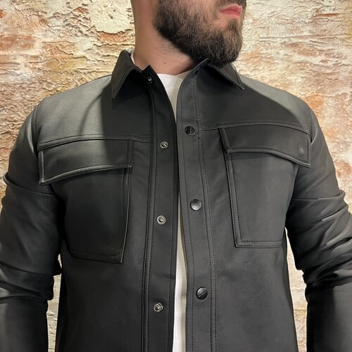 Purewhite Leather Look Overshirt Black 23030210