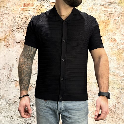 Pure-Path Horizontal Striped Knitwear Shirt Black