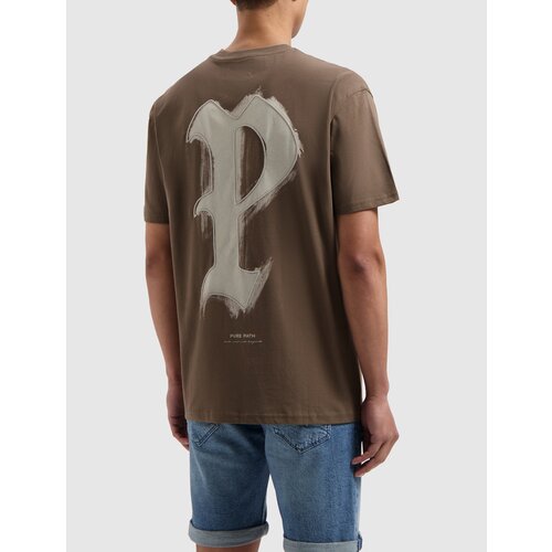 Pure-Path Brushstroke Initial T-shirt Brown
