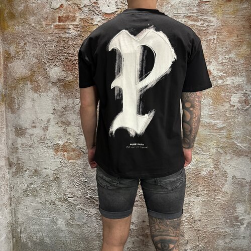 Pure-Path Brushstroke Initial T-shirt Black