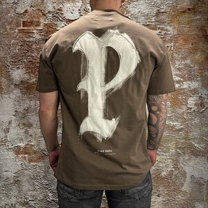 Pure-Path Brushstroke Initial T-shirt Brown