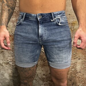 Pure-Path The Steve Skinny Fit Shorts Mid Blue