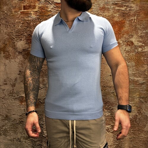 Radical Knitwear Polo Buttonless L Blue