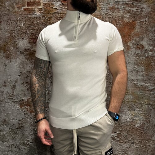 Radical Knitwear Half Zip Short Sleeve Off White