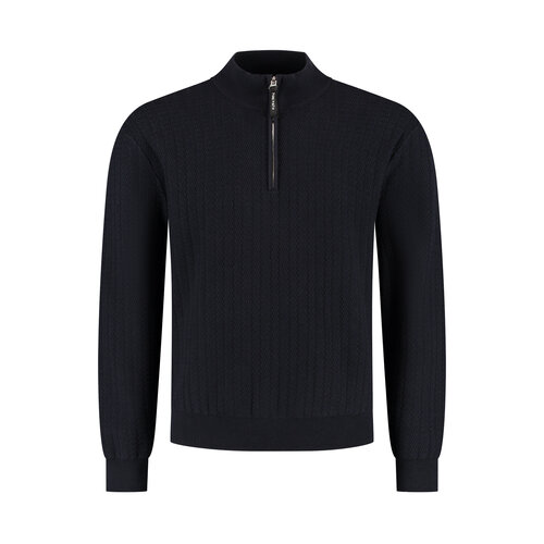 Pure Path Jacquard Structure Knit Half-zip Navy