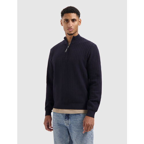 Pure Path Jacquard Structure Knit Half-zip Navy