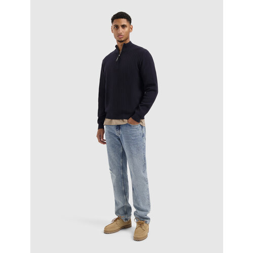 Pure Path Jacquard Structure Knit Half-zip Navy