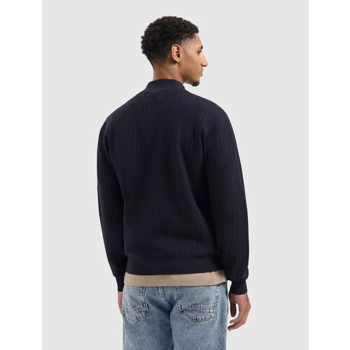 Pure Path Jacquard Structure Knit Half-zip Navy