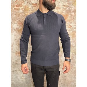 Pure Path Braided Structure Knit Polo Navy