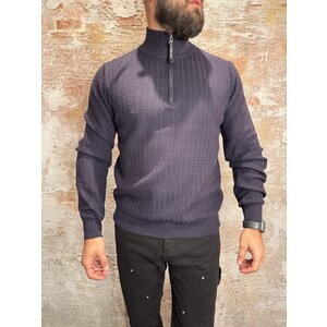 Pure Path Jacquard Structure Knit Half-zip Navy