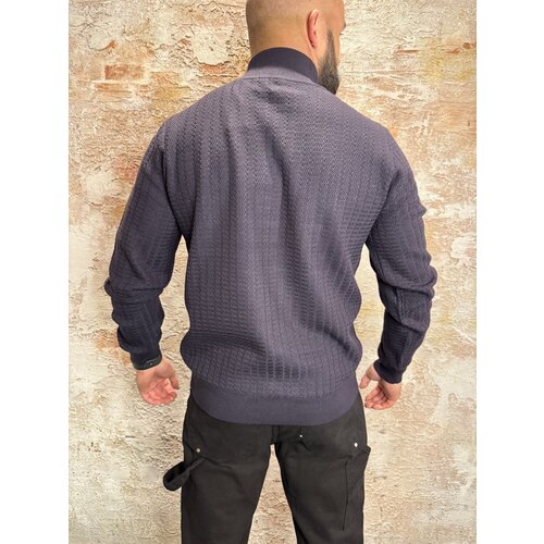 Pure Path Jacquard Structure Knit Half-zip Navy