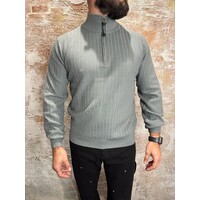 Jacquard Structure Knit Half-zip Green