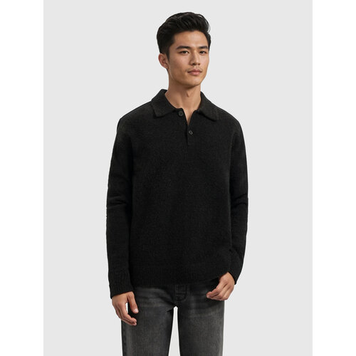 Pure Path Bouclé Knit Polo Black