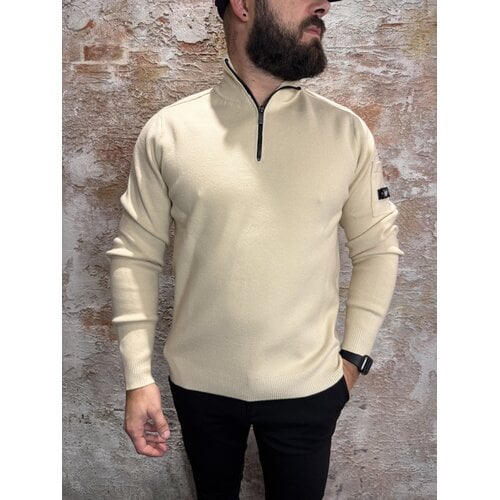 Quotrell Palace Knitted Half Zip Ecru Quotrell Palace Knitted Half Zip Ecru