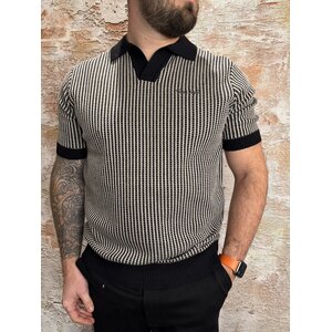 Pure Path Ladder Stitch Knit Polo Black