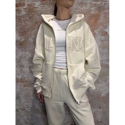 Malelions Varsity Straight Zip Hoodie Cream