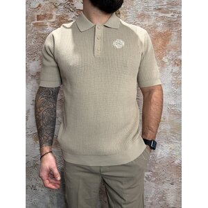 Pure Path Emblem Open Knit Polo Sand