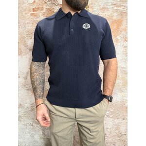 Pure Path Emblem Open Knit Polo Navy
