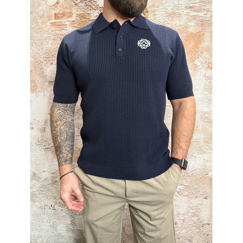 Pure Path Emblem Open Knit Polo Navy