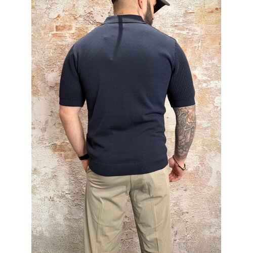 Pure Path Emblem Open Knit Polo Navy