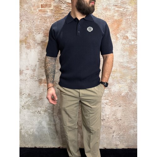 Pure Path Emblem Open Knit Polo Navy
