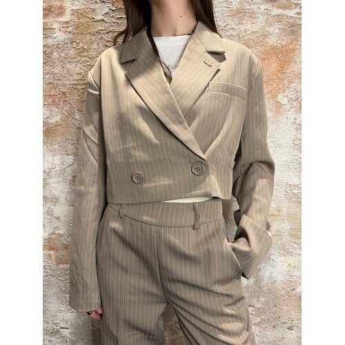 Malelions Pinstripe Cropped Blazer Sand