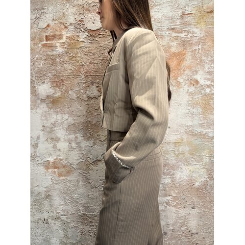Malelions Pinstripe Cropped Blazer Sand