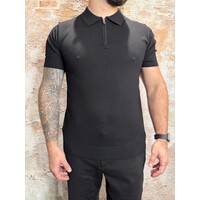 Half-zip Flat Knit Polo Black