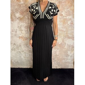 Rhyme & Hype Ethnic Pattern Pleat Dress Black