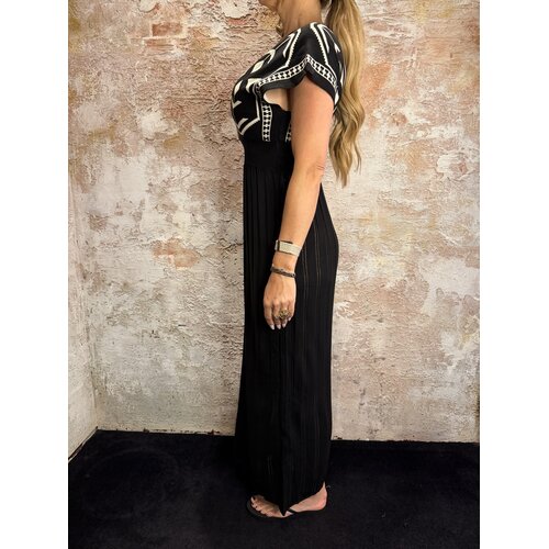 Rhyme & Hype Ethnic Pattern Pleat Dress Black Rhyme & Hype Ethnic Pattern Pleat Dress Black