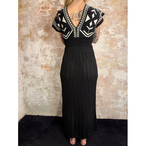 Rhyme & Hype Ethnic Pattern Pleat Dress Black Rhyme & Hype Ethnic Pattern Pleat Dress Black