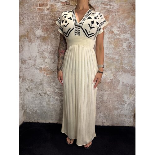 Rhyme & Hype Ethnic Pattern Pleat Dress Beige Rhyme & Hype Ethnic Pattern Pleat Dress Beige
