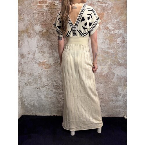 Rhyme & Hype Ethnic Pattern Pleat Dress Beige