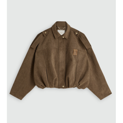 Josh V Vito Suede Look Oversized Jacket Khaki