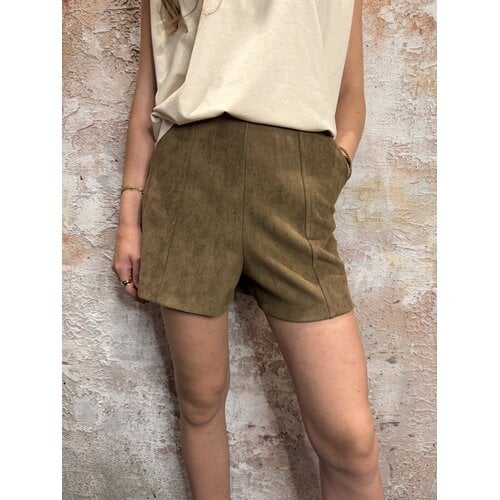 Josh V Vik Suede Look Short Dark Khaki Josh V Vik Suede Look Short Dark Khaki