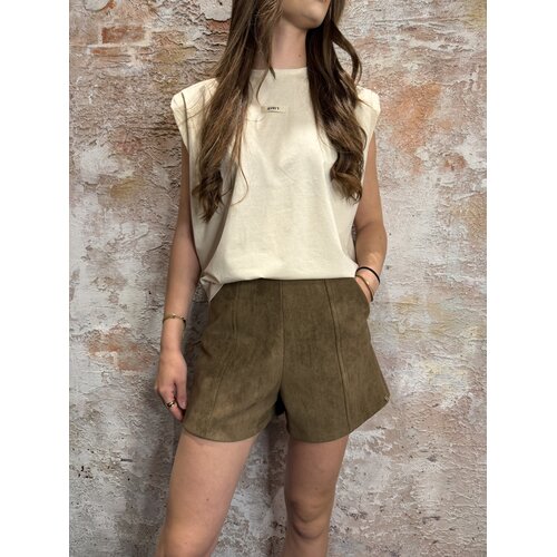 Josh V Vik Suede Look Short Dark Khaki