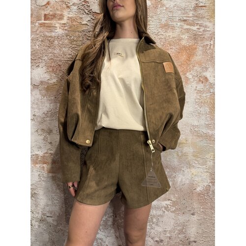 Josh V Vito Suede Look Oversized Jacket Khaki