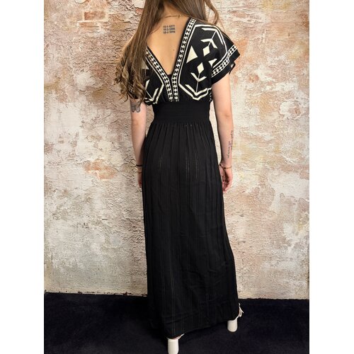 Rhyme & Hype Ethnic Pattern Pleat Dress Black Rhyme & Hype Ethnic Pattern Pleat Dress Black