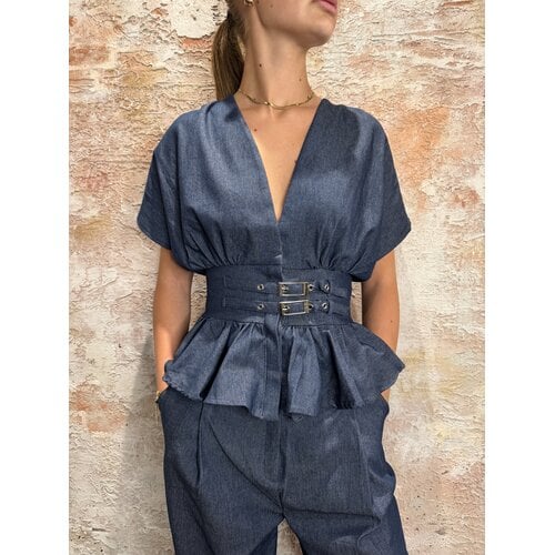 Rhyme & Hype Denim Look Strap Blouse Antra Rhyme & Hype Denim Look Strap Blouse Antra