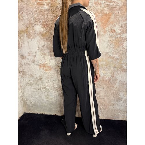 Rhyme & Hype Striped Wide Leg Overall Black