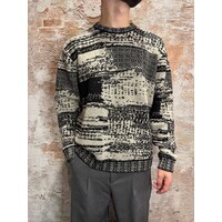 Jacquard Geometric Knit Sweater Black