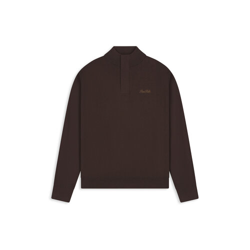 Pure Path Flat Knit Hidden Half-zip Sweater Brown