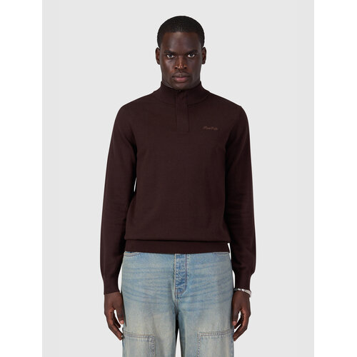 Pure Path Flat Knit Hidden Half-zip Sweater Brown