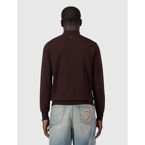 Pure Path Flat Knit Hidden Half-zip Sweater Brown