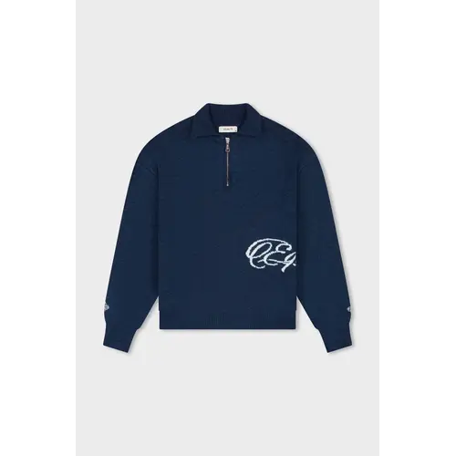 Equalité Fluffy Knit Quarter Zip Polo Navy Equalité Fluffy Knit Quarter Zip Polo Navy